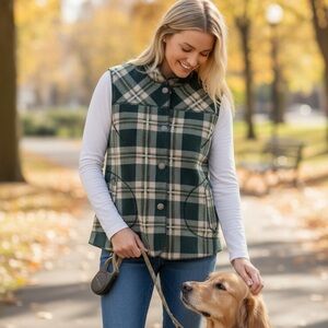 Tribal Plaid Fleece Reversible Green Outdoorsy Casual Effortless Layering Vest